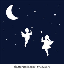 Dream. Night. Angel. Concept idea. Good night. Vector illustration.EPS 8