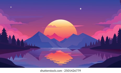 dream nightfall over a peaceful lake