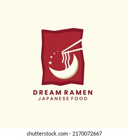 dream noodles ramen with vintage and silhouette style logo icon template design. food, japan, traditional, vector illustration