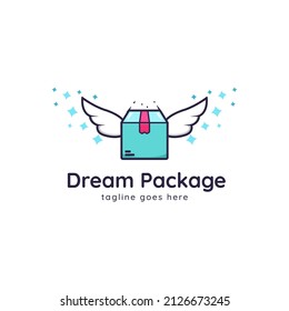 Dream Package Logo, Parcel Cardboard Box Package Delivery Logo Icon With Flying Wing