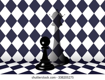 the dream of pawns become to queen on black and white square background