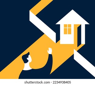 Dream of Profitable Mortgage concept - highlighted abstract person and house on dark blue background 