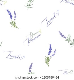 Dream of Provence seamless pattern with lavender. Vector watercolor vintage sketch. Botanical colorful illustration on white background.