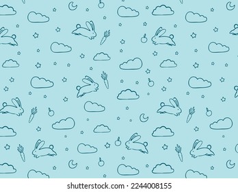 dream rabbits jump on clouds with carrots
