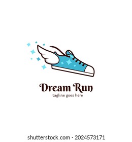 Dream run shoe with wing logo icon template