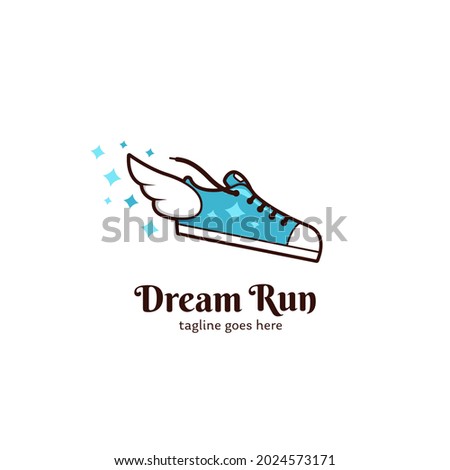 Dream run shoe with wing logo icon template