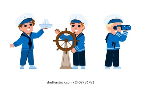 dream sailor kid boy  vector.  child travel, adventure ship, vintage toy dream sailor kid boy character. people flat cartoon illustration