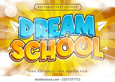dream school 3d text effect and editable text effect with light and cloud illustrations