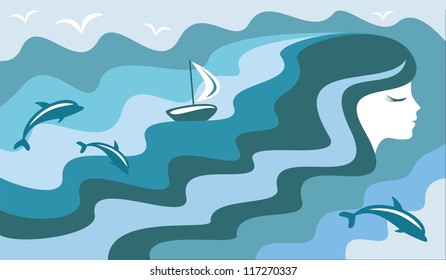 	The dream of the sea, vector illustration