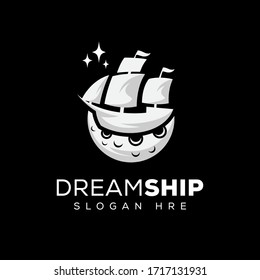 Dream ship adventure sea logo design with black background