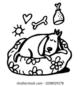 Dream. Sleeping dogs. Pets. Cartoon character animals. Doodles. Vector graphic art for design.