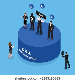 Dream team vacancy job isometric 3d vector illustration concept banner, website, landing page, ads, flyer template