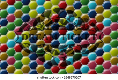 dream ticket text inside Colorful badge. Hexagon handsome background. Intense illustration. 