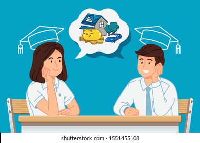 The dream of university students nearing graduation. Planning future life. 