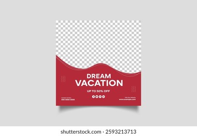 Dream Vacation Advertisement Template with Red Wave Design