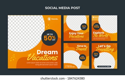 Dream vacation banner for social media post template. Travel and tourism banner collection