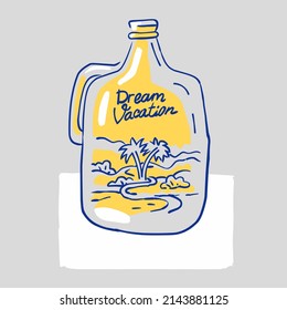 Dream vacation logo or sticker. Freehand draw style and flat design.