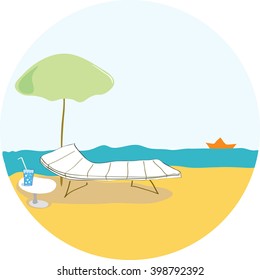 Dream vacation on the sea with sun loungers and a cool drink/Dreams of holidays at sea