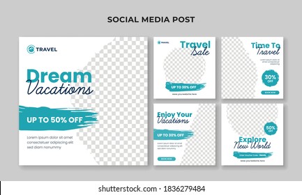 Dream vacation social media post template. Travel banner collection