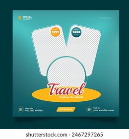 Dream vacation tour and travel agency social media post template, adventure banner social media post and Instagram story or web banner template.