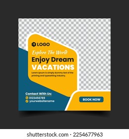 Dream vacations travel and tourism social media post design