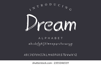 Träumen Sie Schriftart, Schriftart, Schriftart, Typografie im Stil von Vektorbürsten. Globale Armbanduhren.