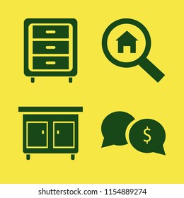 dream vector icons set. with money speech bubbles, search house and nightstand in set