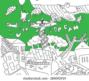 a dream in which, instead of clouds flying animals, and rush home in the sky