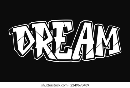 Palabra de ensueño trippy letras de estilo de graffiti psicodélico. Logo de dibujos animados con dibujos hechos a mano Dibujo de sueños. Divertidas y geniales cartas trippy, moda, graffiti estilo impreso para camiseta, afiche 