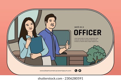 Dream work as officer hand drawn illustration design layout