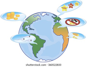 dream world, illustration of the globe, and the human imagination, isolated.