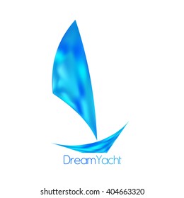 Dream Yacht. Simple logo template with blue sailboat. Simple vector graphic logotype