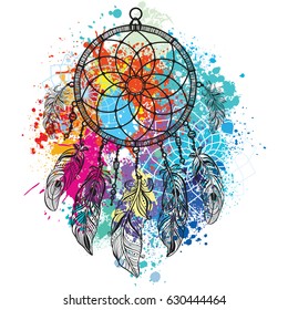 Dreamcatcher against a background of colorful splash