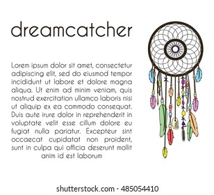 Dreamcatcher amulet feather. Design element site,brochure,poster,book.Dream catcher vector icon isolated indian ethnic illustration.Nightmare protection.Outline symbol for sleep problem,healthy sleep.