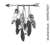 Dreamcatcher with arrow and feathers. Native American Indian talisman. Vector hand drawn hipster illustration isolated on white background. Boho design, tattoo art, coloring book for adults.