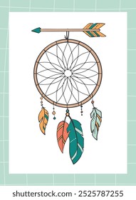 dreamcatcher with an arrow nursery poster, print, card, banner, sign, stationery, wallpaper, etc. Tribal decor. EPS 10