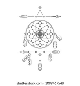 Dreamcatcher and arrows.Design element based on American Indian tribal art. For tattoos, logos and other of your creativity. Stock vector.