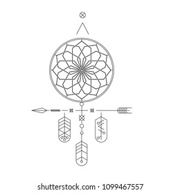 Dreamcatcher and arrows.Design element based on American Indian tribal art. For tattoos, logos and other of your creativity. Stock vector.