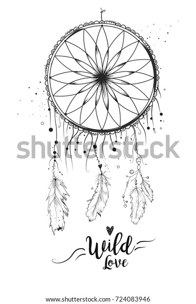 Dreamcatcher Bird Feather Beads Lace Dots Stock Vector (Royalty Free ...
