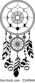 Dreamcatcher. Boho style. Magic ritual. Dreams. Vector illustration.