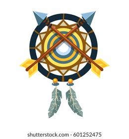 Dreamcatcher Charm With Crossed Arrows, Native American Indian Culture Symbol, Ethnic Object From North America Isolated Icon