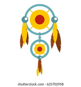 Dreamcatcher with colorful feathers icon flat isolated on white background vector illustration