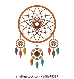 Dreamcatcher with colorful feathers isolated on white background. Native american indian dream catcher. Vector illustration