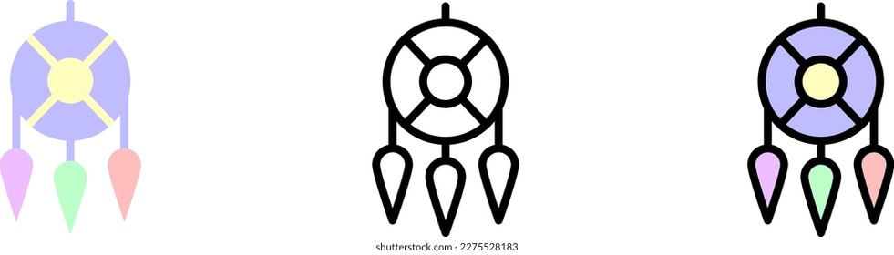 Dreamcatcher, decoration vector icon in different styles. Line, color, filled outline