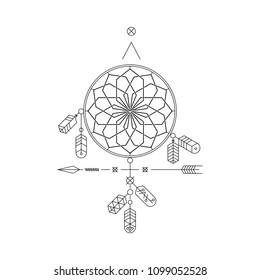 Dreamcatcher. Design element based on American Indian tribal art. For tattoos, logos and other of your creativity. Stock vector.