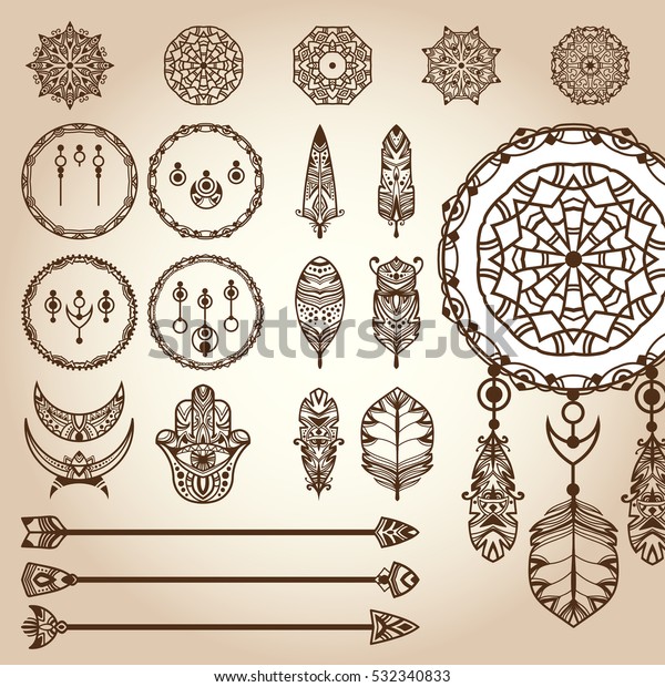 Dreamcatcher Design Elements Set Different Vector Stock