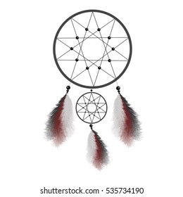 Dreamcatcher or dream catcher with feathers. Native American Indian talisman vector illustration isolated on white background