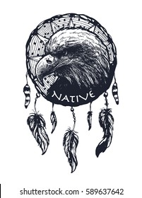 Dreamcatcher with eagle head Hand drawn vector illustration