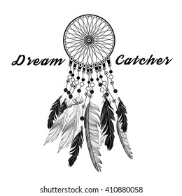 Dreamcatcher ethnic graphics on a white background