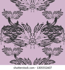 Dreamcatcher and feather pattern. Bohemian decoration. Dream catcher design. Seamless boho print.  - Illustration